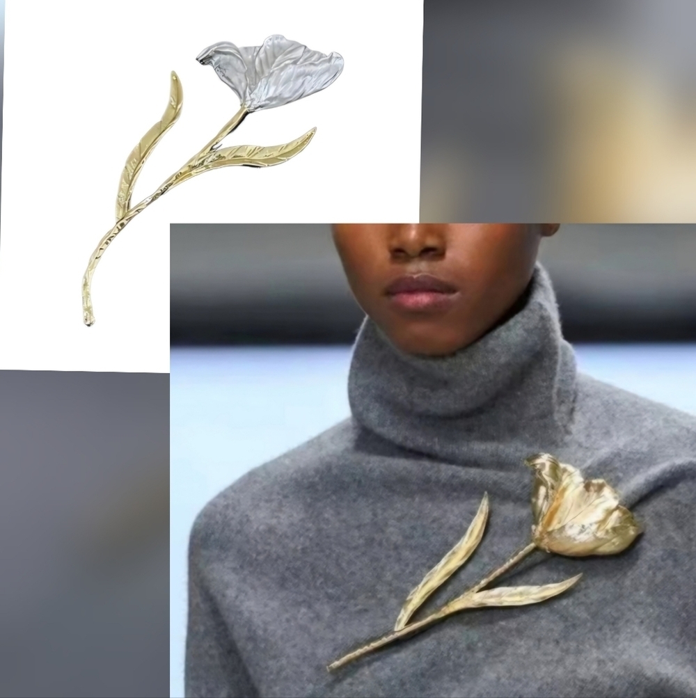 New! Flower Statement Brooch Dual Tone Xl Floral Gold Silver | NWOT